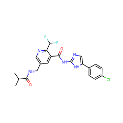 CC(C)C(=O)NCc1cnc(C(F)F)c(C(=O)Nc2ncc(-c3ccc(Cl)cc3)[nH]2)c1 ZINC000148220111