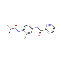 CC(C)C(=O)Nc1ccc(NC(=O)c2ccccn2)cc1Cl ZINC000066166714