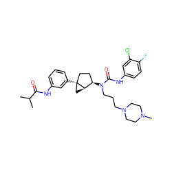 CC(C)C(=O)Nc1cccc([C@]23CC[C@@H](N(CCCN4CCN(C)CC4)C(=O)Nc4ccc(F)c(Cl)c4)[C@H]2C3)c1 ZINC000036351559