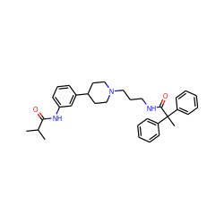 CC(C)C(=O)Nc1cccc(C2CCN(CCCNC(=O)C(C)(c3ccccc3)c3ccccc3)CC2)c1 ZINC000028710126