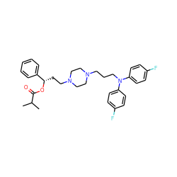 CC(C)C(=O)O[C@@H](CCN1CCN(CCCN(c2ccc(F)cc2)c2ccc(F)cc2)CC1)c1ccccc1 ZINC000040979186