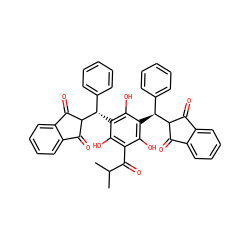 CC(C)C(=O)c1c(O)c([C@@H](c2ccccc2)C2C(=O)c3ccccc3C2=O)c(O)c([C@@H](c2ccccc2)C2C(=O)c3ccccc3C2=O)c1O ZINC000208154677