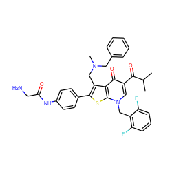 CC(C)C(=O)c1cn(Cc2c(F)cccc2F)c2sc(-c3ccc(NC(=O)CN)cc3)c(CN(C)Cc3ccccc3)c2c1=O ZINC000036331663