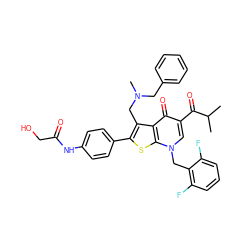 CC(C)C(=O)c1cn(Cc2c(F)cccc2F)c2sc(-c3ccc(NC(=O)CO)cc3)c(CN(C)Cc3ccccc3)c2c1=O ZINC000036331656