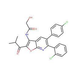 CC(C)C(=O)c1oc2nc(-c3ccccc3Cl)c(-c3ccc(Cl)cc3)cc2c1NC(=O)CO ZINC000049071728