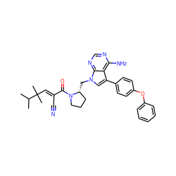 CC(C)C(C)(C)/C=C(\C#N)C(=O)N1CCC[C@H]1Cn1cc(-c2ccc(Oc3ccccc3)cc2)c2c(N)ncnc21 ZINC001772645562