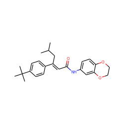 CC(C)C/C(=C\C(=O)Nc1ccc2c(c1)OCCO2)c1ccc(C(C)(C)C)cc1 ZINC000013606899