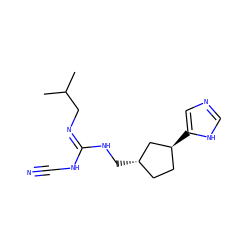 CC(C)C/N=C(/NC#N)NC[C@H]1CC[C@H](c2cnc[nH]2)C1 ZINC000653861128