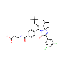 CC(C)C[C@@]1(C)N=C(c2cc(Cl)cc(Cl)c2)C(=O)N1[C@H](CCC(C)(C)C)c1ccc(C(=O)NCCC(=O)O)cc1 ZINC000169700289