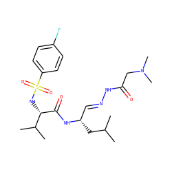 CC(C)C[C@@H](/C=N/NC(=O)CN(C)C)NC(=O)[C@@H](NS(=O)(=O)c1ccc(F)cc1)C(C)C ZINC000003979693