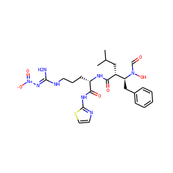 CC(C)C[C@@H](C(=O)N[C@@H](CCCN/C(N)=N/[N+](=O)[O-])C(=O)Nc1nccs1)[C@H](Cc1ccccc1)N(O)C=O ZINC000027427017