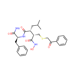 CC(C)C[C@@H](C(=O)N[C@@H](Cc1ccccc1)C(N)=O)[C@H](CSCC(=O)c1ccccc1)C(=O)NO ZINC000027073945