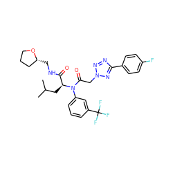 CC(C)C[C@@H](C(=O)NC[C@@H]1CCCO1)N(C(=O)Cn1nnc(-c2ccc(F)cc2)n1)c1cccc(C(F)(F)F)c1 ZINC000006135043