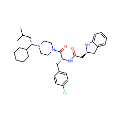 CC(C)C[C@@H](C1CCCCC1)N1CCN(C(=O)[C@@H](Cc2ccc(Cl)cc2)NC(=O)C[C@@H]2Cc3ccccc3N2)CC1 ZINC000036284782