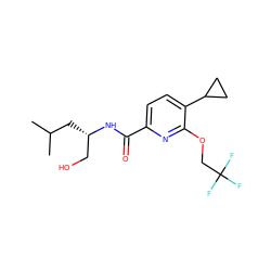 CC(C)C[C@@H](CO)NC(=O)c1ccc(C2CC2)c(OCC(F)(F)F)n1 ZINC000143537317