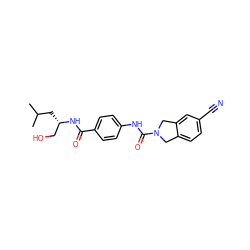 CC(C)C[C@@H](CO)NC(=O)c1ccc(NC(=O)N2Cc3ccc(C#N)cc3C2)cc1 ZINC000166220063