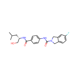 CC(C)C[C@@H](CO)NC(=O)c1ccc(NC(=O)N2Cc3ccc(F)cc3C2)cc1 ZINC000167445201