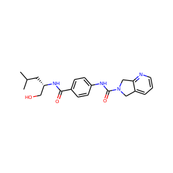 CC(C)C[C@@H](CO)NC(=O)c1ccc(NC(=O)N2Cc3cccnc3C2)cc1 ZINC000166147782