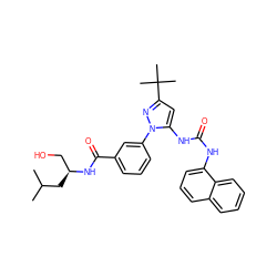 CC(C)C[C@@H](CO)NC(=O)c1cccc(-n2nc(C(C)(C)C)cc2NC(=O)Nc2cccc3ccccc23)c1 ZINC000063540282