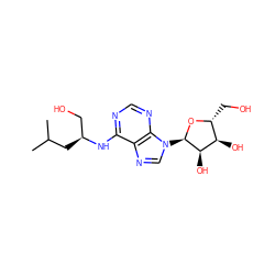 CC(C)C[C@@H](CO)Nc1ncnc2c1ncn2[C@H]1O[C@H](CO)[C@@H](O)[C@H]1O ZINC000049016594