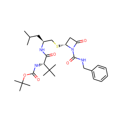 CC(C)C[C@@H](CS[C@@H]1CC(=O)N1C(=O)NCc1ccccc1)NC(=O)[C@@H](NC(=O)OC(C)(C)C)C(C)(C)C ZINC000029237989