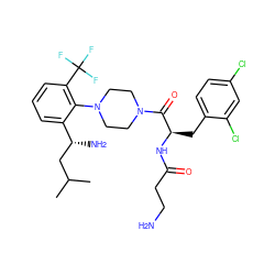 CC(C)C[C@@H](N)c1cccc(C(F)(F)F)c1N1CCN(C(=O)[C@@H](Cc2ccc(Cl)cc2Cl)NC(=O)CCN)CC1 ZINC000028825747