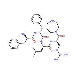 CC(C)C[C@@H](NC(=O)[C@@H](Cc1ccccc1)NC(=O)[C@H](N)Cc1ccccc1)C(=O)N[C@H](CNC(=N)N)C(=O)N1CCCNCC1 ZINC000142571680