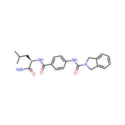 CC(C)C[C@@H](NC(=O)c1ccc(NC(=O)N2Cc3ccccc3C2)cc1)C(N)=O ZINC000166436299