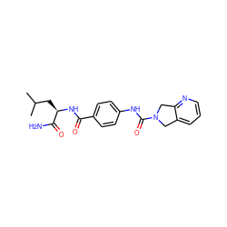 CC(C)C[C@@H](NC(=O)c1ccc(NC(=O)N2Cc3cccnc3C2)cc1)C(N)=O ZINC000167875977