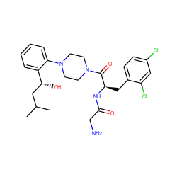 CC(C)C[C@@H](O)c1ccccc1N1CCN(C(=O)[C@@H](Cc2ccc(Cl)cc2Cl)NC(=O)CN)CC1 ZINC000040380335