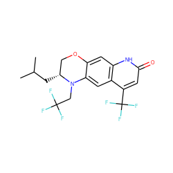 CC(C)C[C@@H]1COc2cc3[nH]c(=O)cc(C(F)(F)F)c3cc2N1CC(F)(F)F ZINC000014967386