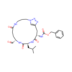 CC(C)C[C@@H]1NC(=O)[C@@H](NC(=O)OCc2ccccc2)Cc2cn(nn2)CCCNC(=O)CC[C@@H](C=O)NC1=O ZINC000096272407