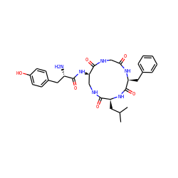 CC(C)C[C@@H]1NC(=O)[C@H](Cc2ccccc2)NC(=O)CNC(=O)[C@H](NC(=O)[C@@H](N)Cc2ccc(O)cc2)CNC1=O ZINC000096904316