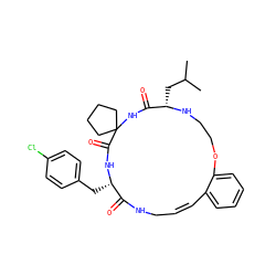 CC(C)C[C@@H]1NCCOc2ccccc2/C=C\CNC(=O)[C@H](Cc2ccc(Cl)cc2)NC(=O)C2(CCCC2)NC1=O ZINC001772570173