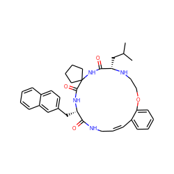 CC(C)C[C@@H]1NCCOc2ccccc2/C=C\CNC(=O)[C@H](Cc2ccc3ccccc3c2)NC(=O)C2(CCCC2)NC1=O ZINC001772603633