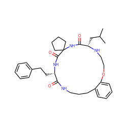 CC(C)C[C@@H]1NCCOc2ccccc2CCCNC(=O)[C@H](CCc2ccccc2)NC(=O)C2(CCCC2)NC1=O ZINC001772636502