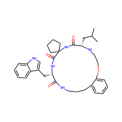 CC(C)C[C@@H]1NCCOc2ccccc2CCCNC(=O)[C@H](Cc2c[nH]c3ccccc23)NC(=O)C2(CCCC2)NC1=O ZINC001772620563