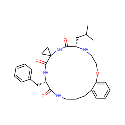 CC(C)C[C@@H]1NCCOc2ccccc2CCCNC(=O)[C@H](Cc2ccccc2)NC(=O)C2(CC2)NC1=O ZINC001772651527