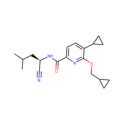 CC(C)C[C@H](C#N)NC(=O)c1ccc(C2CC2)c(OCC2CC2)n1 ZINC000207736995