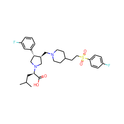 CC(C)C[C@H](C(=O)O)N1C[C@H](CN2CCC(CCS(=O)(=O)c3ccc(F)cc3)CC2)[C@@H](c2cccc(F)c2)C1 ZINC000095615498