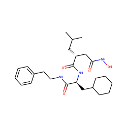 CC(C)C[C@H](CC(=O)NO)C(=O)N[C@@H](CC1CCCCC1)C(=O)NCCc1ccccc1 ZINC000013558483