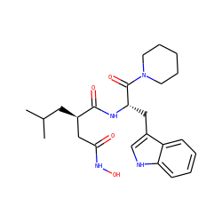 CC(C)C[C@H](CC(=O)NO)C(=O)N[C@@H](Cc1c[nH]c2ccccc12)C(=O)N1CCCCC1 ZINC000013776926