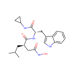 CC(C)C[C@H](CC(=O)NO)C(=O)N[C@@H](Cc1c[nH]c2ccccc12)C(=O)NC1CC1 ZINC000013776881