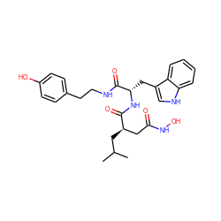 CC(C)C[C@H](CC(=O)NO)C(=O)N[C@@H](Cc1c[nH]c2ccccc12)C(=O)NCCc1ccc(O)cc1 ZINC000013776912