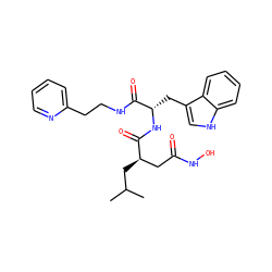 CC(C)C[C@H](CC(=O)NO)C(=O)N[C@@H](Cc1c[nH]c2ccccc12)C(=O)NCCc1ccccn1 ZINC000013776910