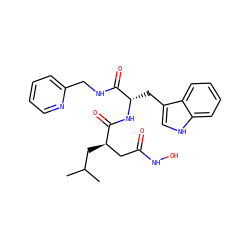 CC(C)C[C@H](CC(=O)NO)C(=O)N[C@@H](Cc1c[nH]c2ccccc12)C(=O)NCc1ccccn1 ZINC000013776905