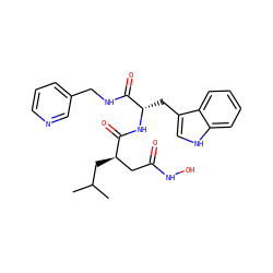 CC(C)C[C@H](CC(=O)NO)C(=O)N[C@@H](Cc1c[nH]c2ccccc12)C(=O)NCc1cccnc1 ZINC000013776902