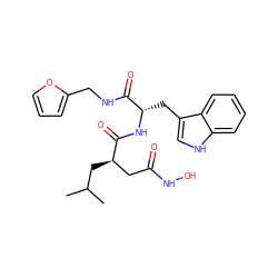 CC(C)C[C@H](CC(=O)NO)C(=O)N[C@@H](Cc1c[nH]c2ccccc12)C(=O)NCc1ccco1 ZINC000013776914