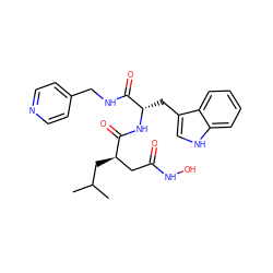 CC(C)C[C@H](CC(=O)NO)C(=O)N[C@@H](Cc1c[nH]c2ccccc12)C(=O)NCc1ccncc1 ZINC000013776900