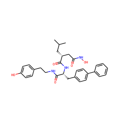 CC(C)C[C@H](CC(=O)NO)C(=O)N[C@H](Cc1ccc(-c2ccccc2)cc1)C(=O)NCCc1ccc(O)cc1 ZINC000026287617